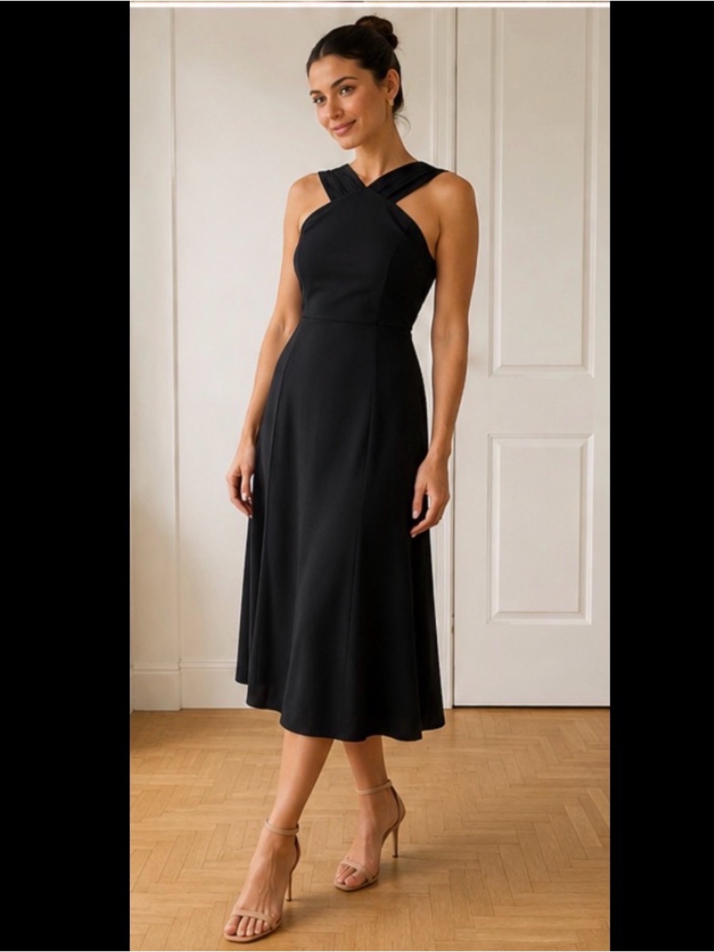 Wilfred Elegant Black Cross-Strap Midi Dress